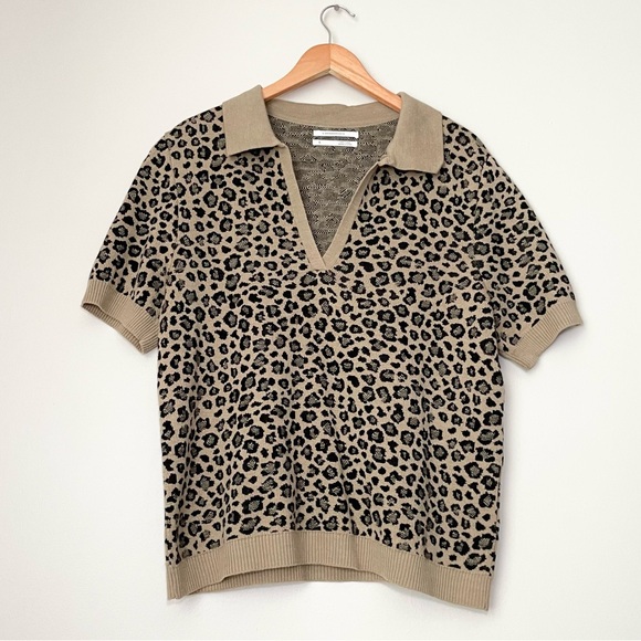 Anthropologie Liv Knit Polo Top Leopard - Picture 1 of 6